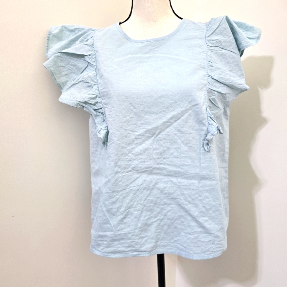 a new day Size‎ Large Flutter Sleeve Crinkle Tank Baby Blue Contemporary Casual